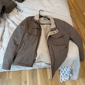 Marine Layer Brown Bomber Jacket with Zip-Up Front